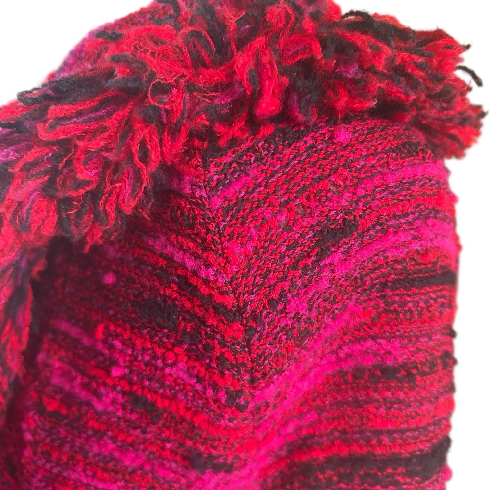 St. John red pink black tweed fringe frayed collar long jacket women’s size 6 - Picture 2 of 16